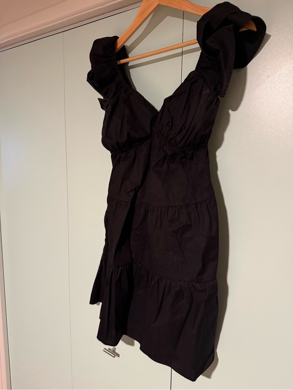 Motherhood Black Tiered Puff-Sleeve Mini Dress